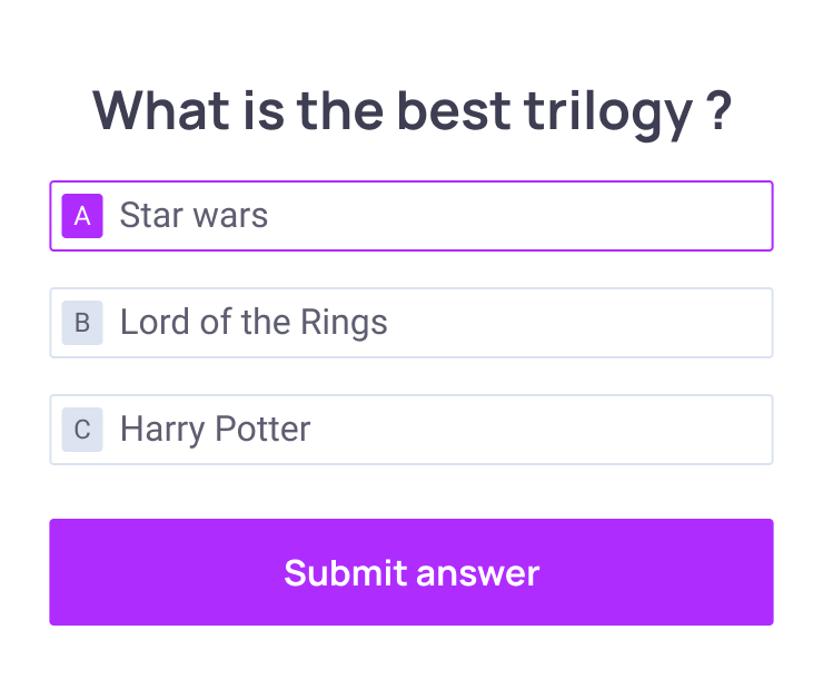 Audience interface for a multiple choice answering slide