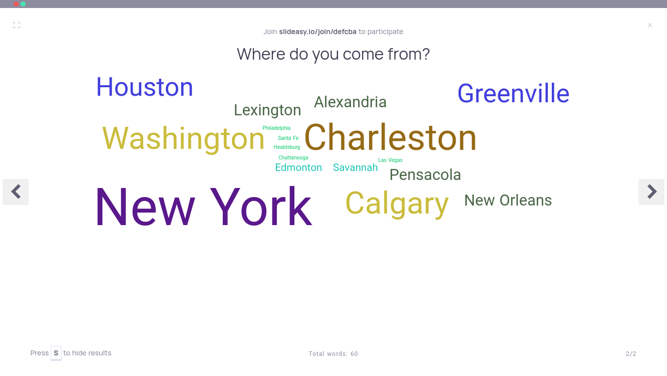 Example of World cloud activity on slideasy