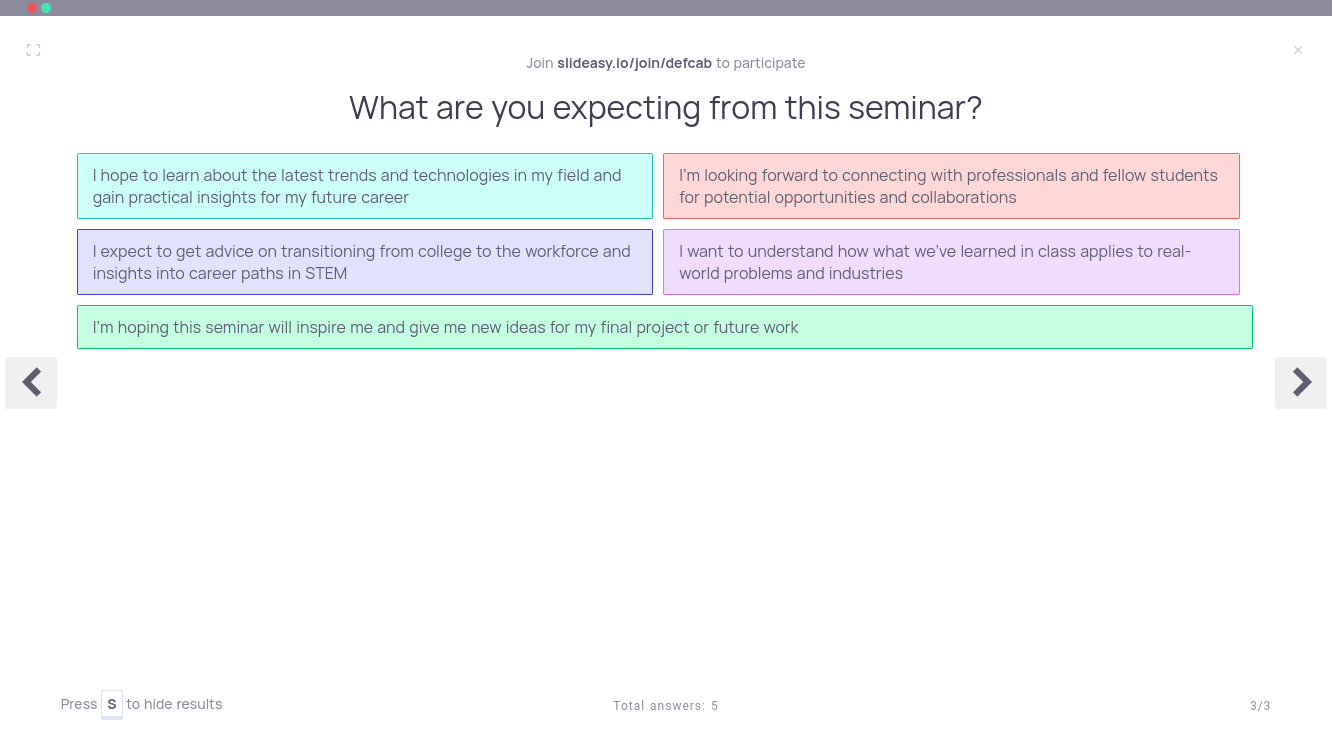 Example of Text question activity on slideasy